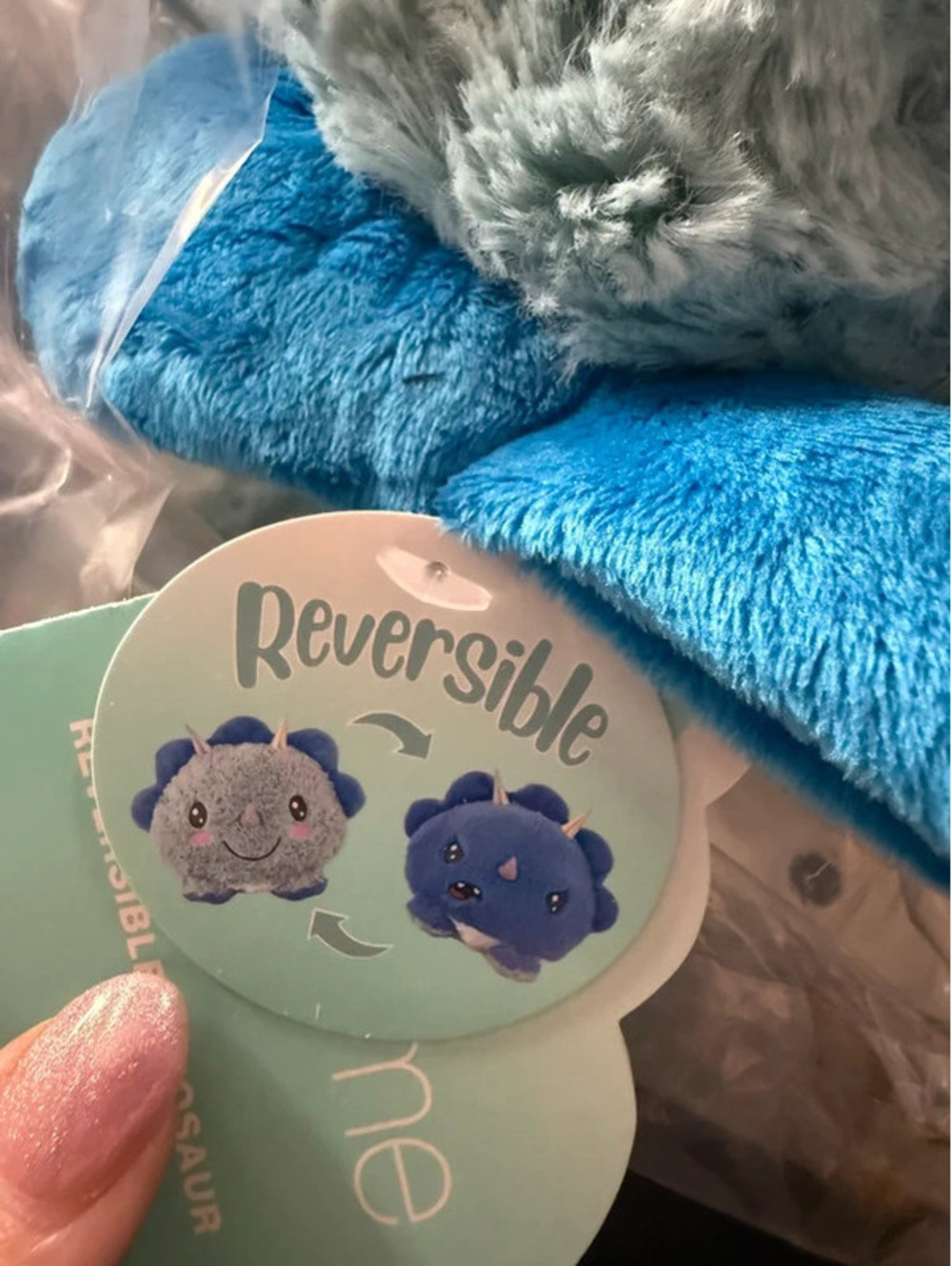 Reversible Triceratops Dinosaur Plush Blue Aqua Flip Mood Stuffed Animal NWT